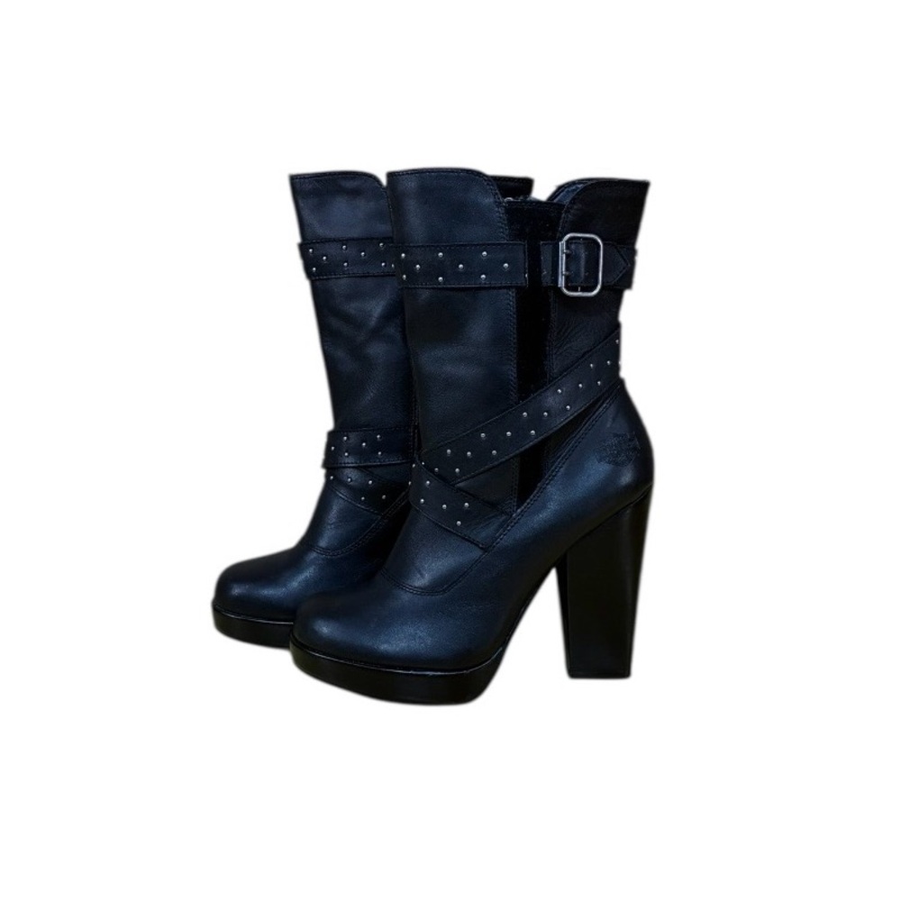 Harley-Davidson Black Heeled Boots with Studded Straps Size 9M